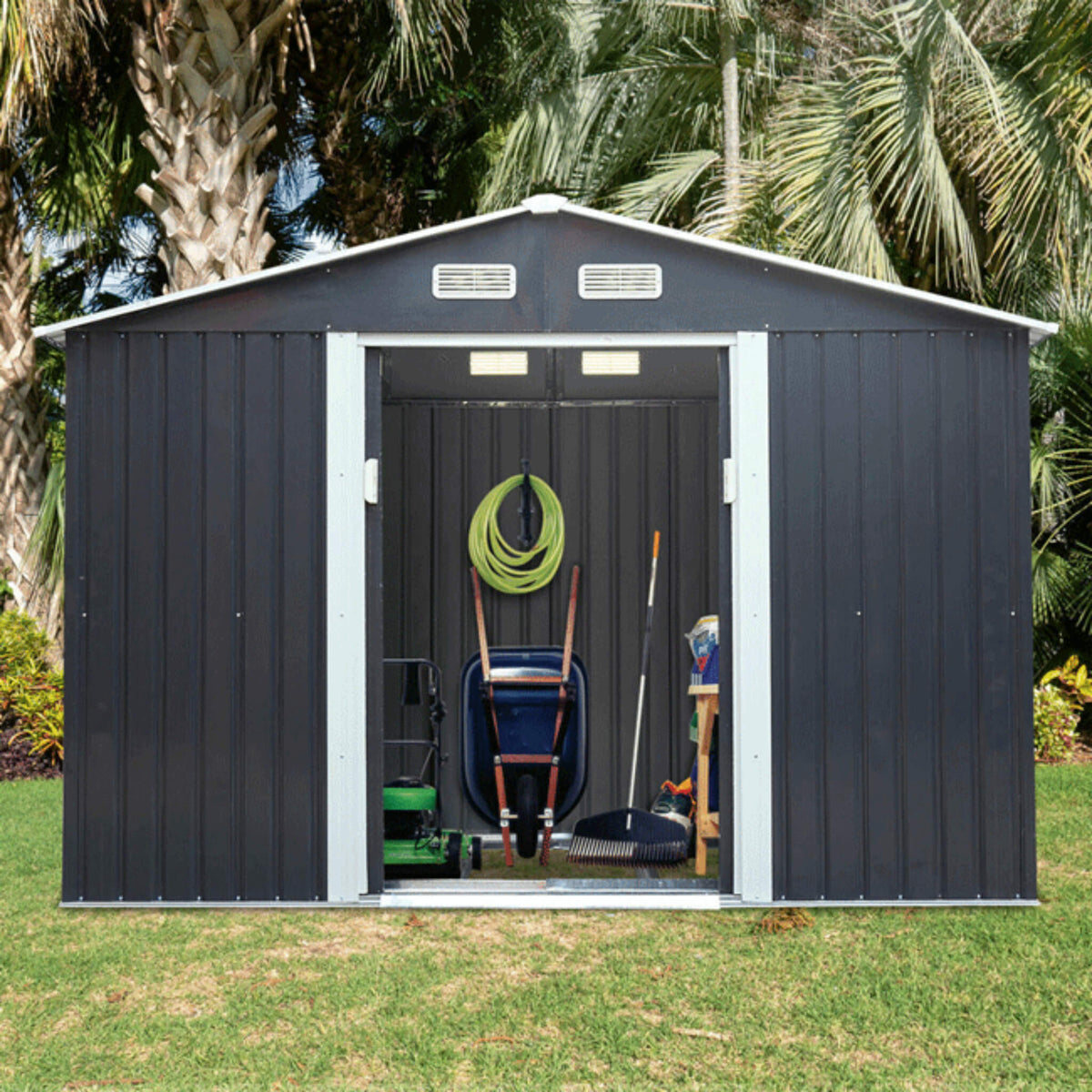 [04X07FT] Small Outdoor Garden Backyard Storage Tool Shed W/ Sliding Door (SAK59938)