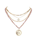 Stone Embellished Evil Eye Pendant Multi Layer Bib Necklace