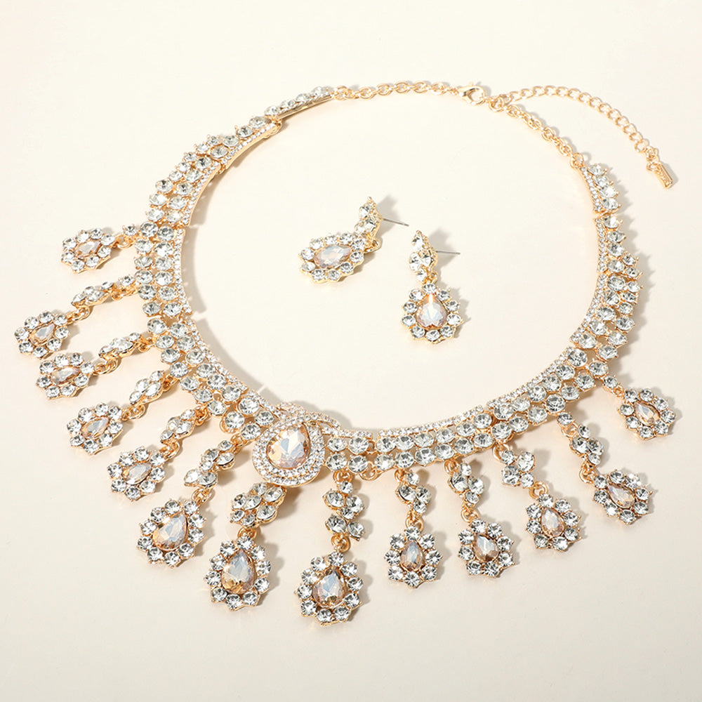 Teardrop Stone Chandelier Evening Necklace