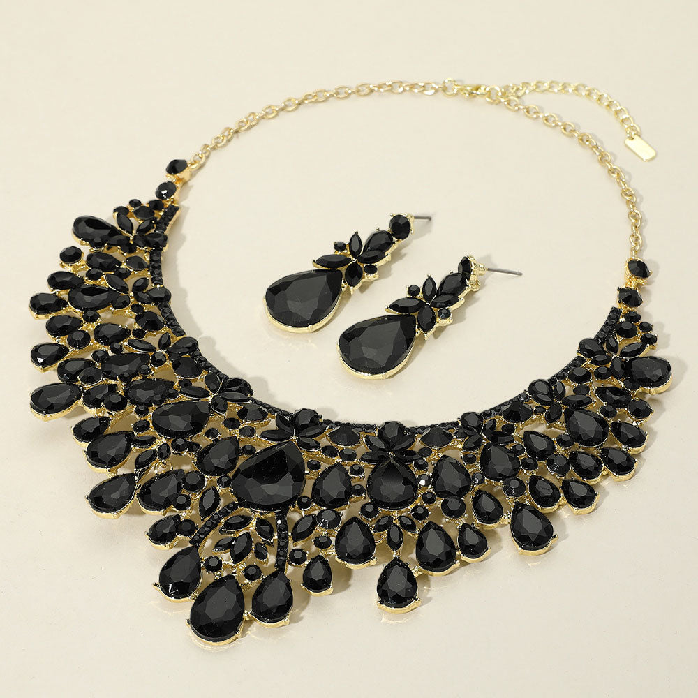 Teardrop Stone Cluster Embellished Statement Evening Necklace