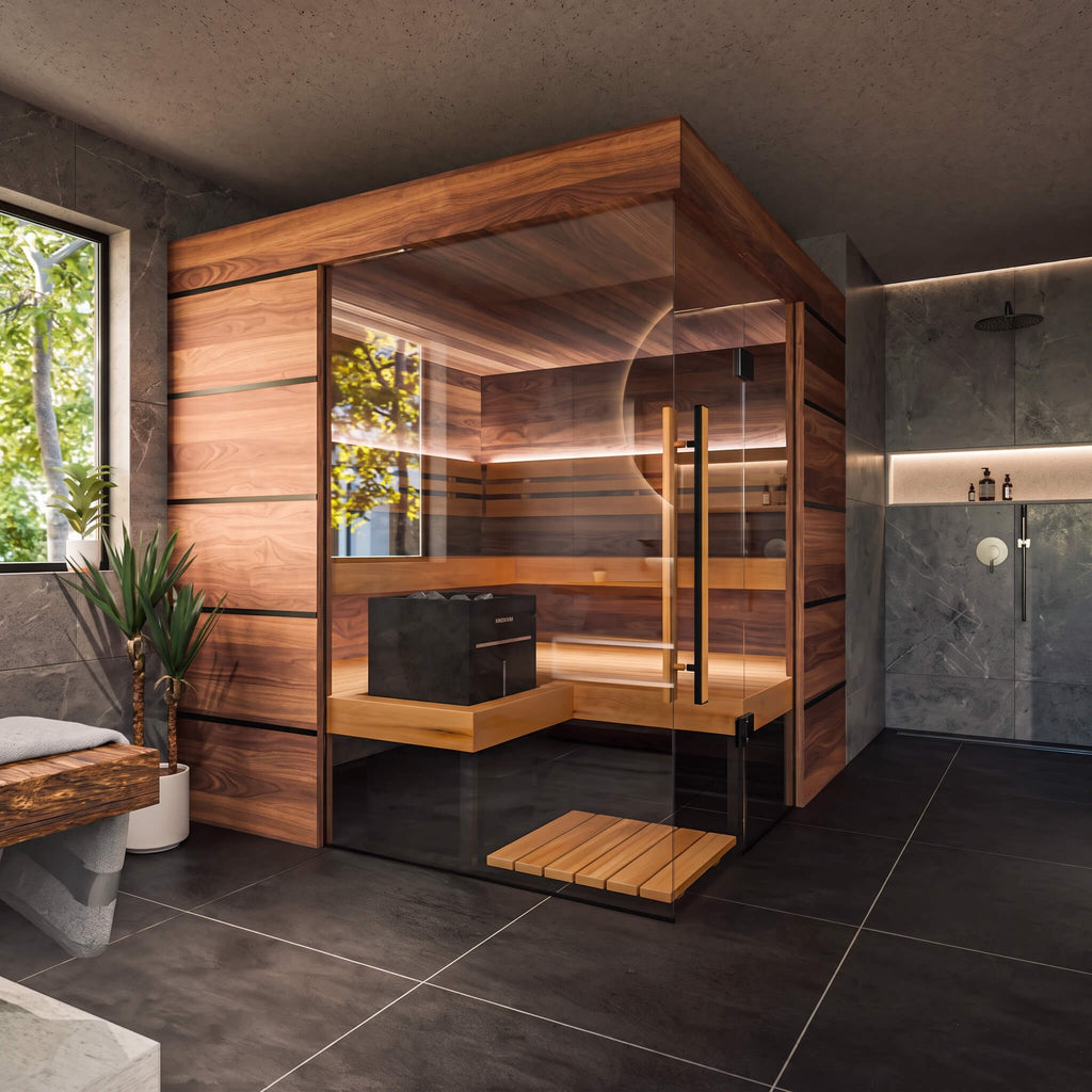 ThermaSol Astra 4-Person Indoor Semi Panoramic Glass Sauna Cabin [Made-To-Order] [14-ASTRADL\R] (SAK90471)