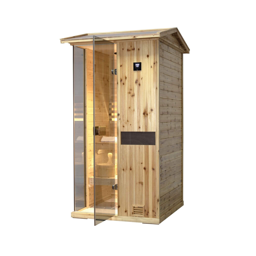 Nova 1-Person Outdoor Weather-Resistant Traditional Wooden Steam Sauna Room (SAK71642)