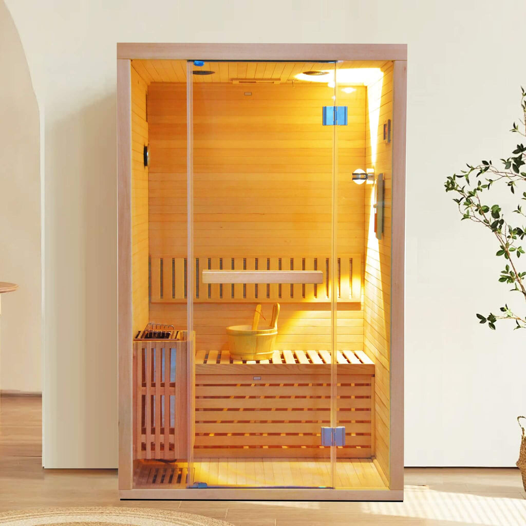 Alpine Premium 2-Person 3KW Hemlock Wood Sauna With LED Wall Light (SAK28471)