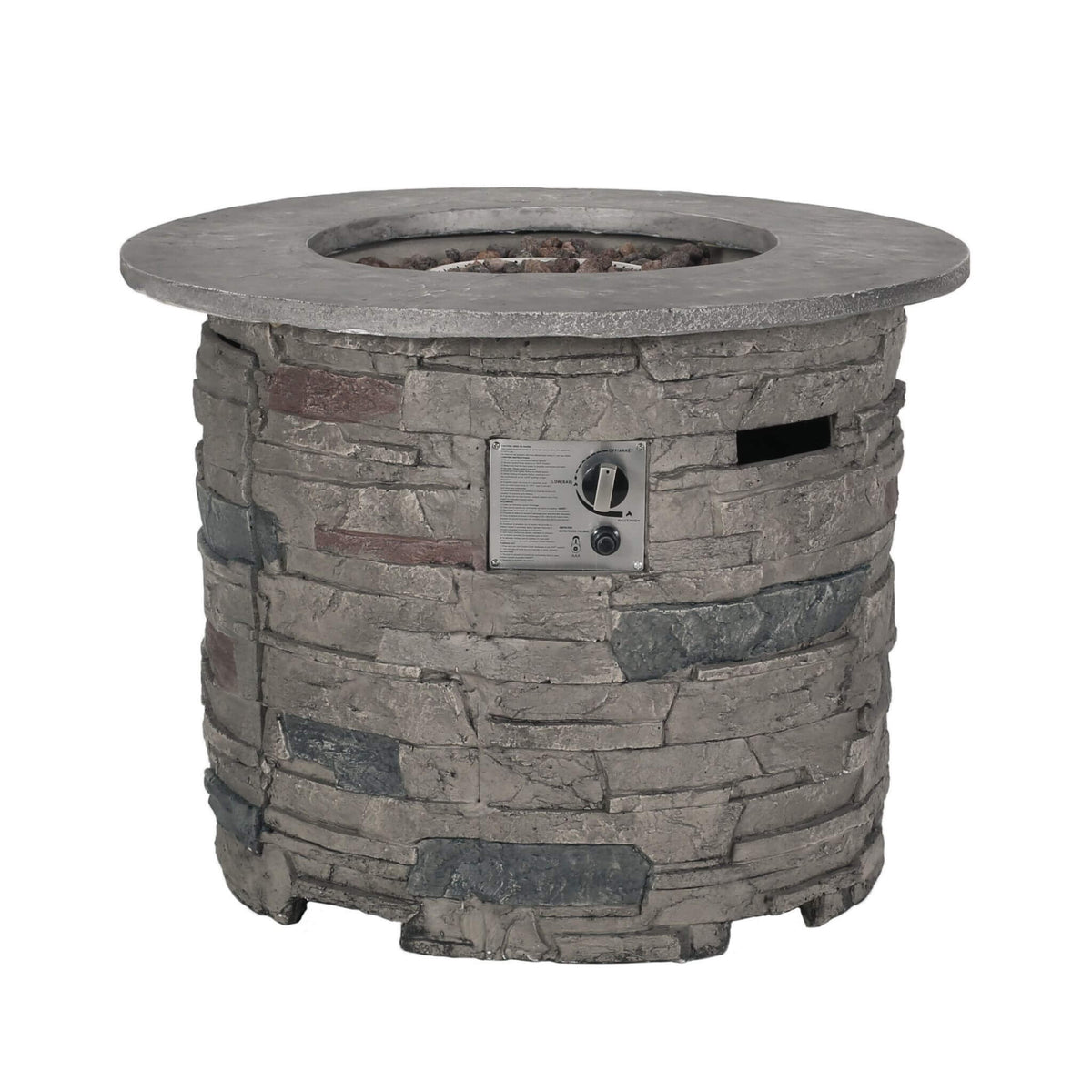 32-Inch Transitional Outdoor Concrete Round Propane Fire Pit Table, Gray (SAK48268)