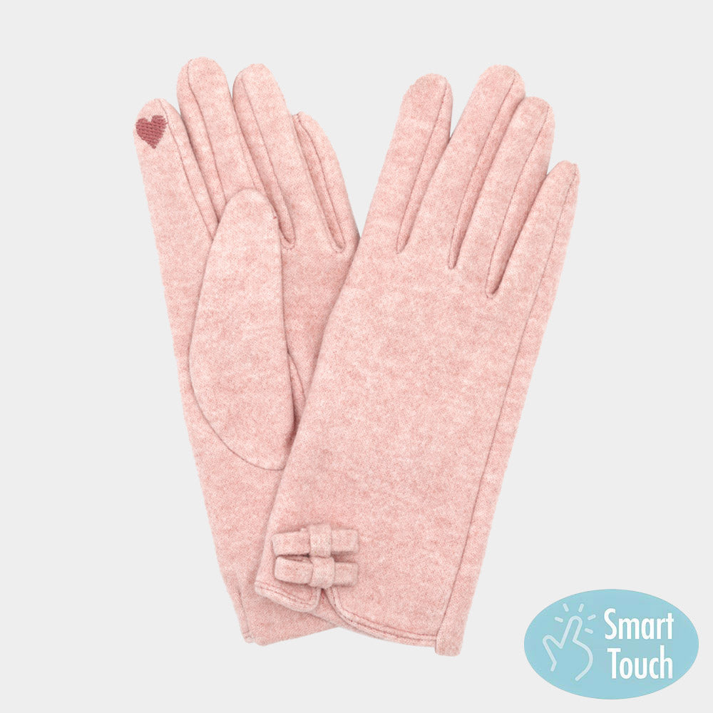 Two Mini Bow Accent Soft Smart Touch Winter Gloves