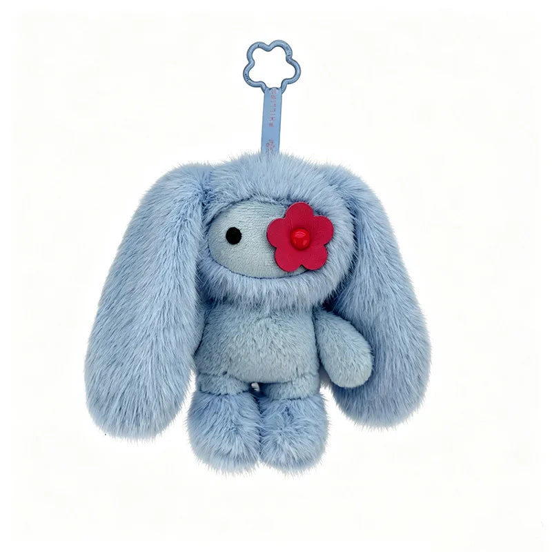 Cute Juju Rabbit Plush Keychain Flower Eye Bunny Kawaii Long Ears Bag Pendant Car Keyring Toy Gift for Girls