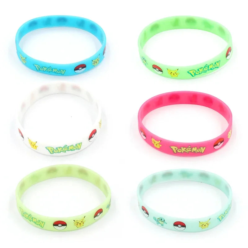 6pcs Pokemon Bracelet Anime Pocket Pikachu Noctilucent Cartoon Silicone Wristband Bracelets Kawaii Cosplay Accessoires Gift