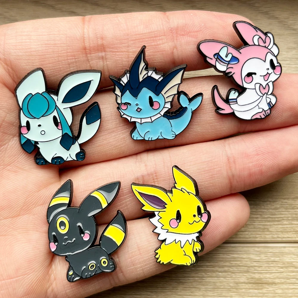 9 Pcs Anime Elf Brooch Set Eevee Enamel Pins Fashion Metal Badges Jewelry for Clothing And Backpack Accessory Gift for Fans
