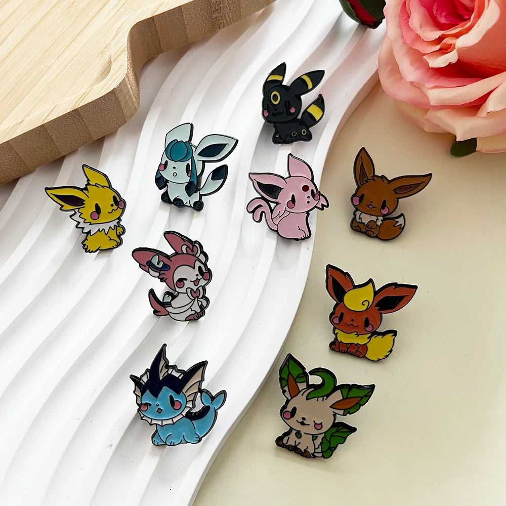 9 Pcs Anime Elf Brooch Set Eevee Enamel Pins Fashion Metal Badges Jewelry for Clothing And Backpack Accessory Gift for Fans