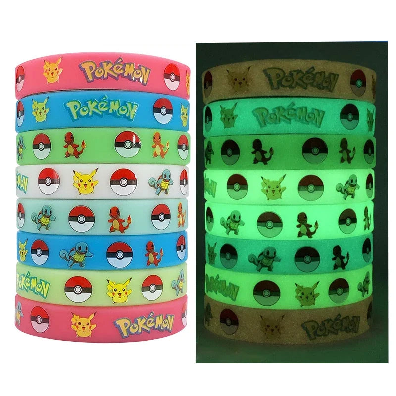 6pcs Pokemon Bracelet Anime Pocket Pikachu Noctilucent Cartoon Silicone Wristband Bracelets Kawaii Cosplay Accessoires Gift