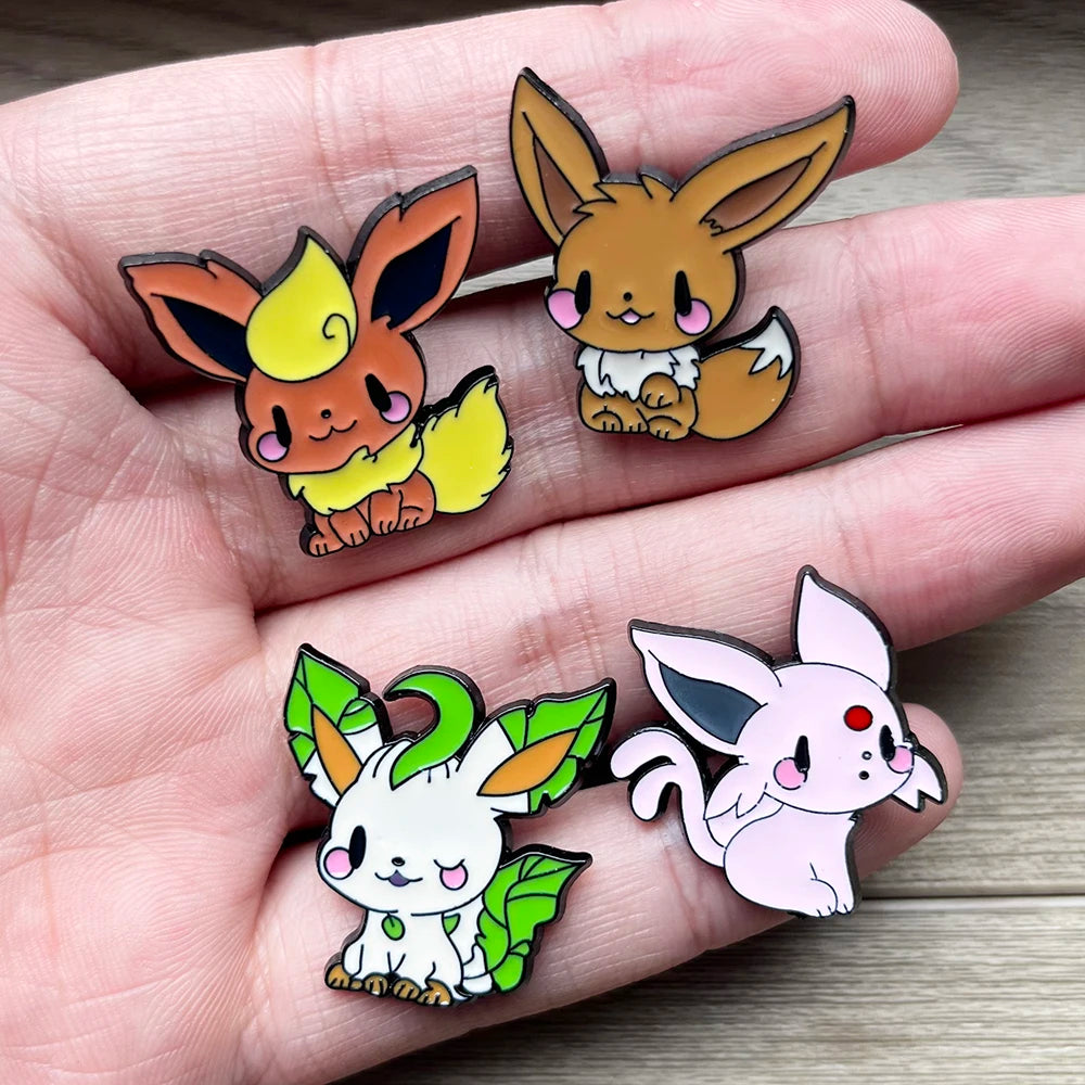9 Pcs Anime Elf Brooch Set Eevee Enamel Pins Fashion Metal Badges Jewelry for Clothing And Backpack Accessory Gift for Fans