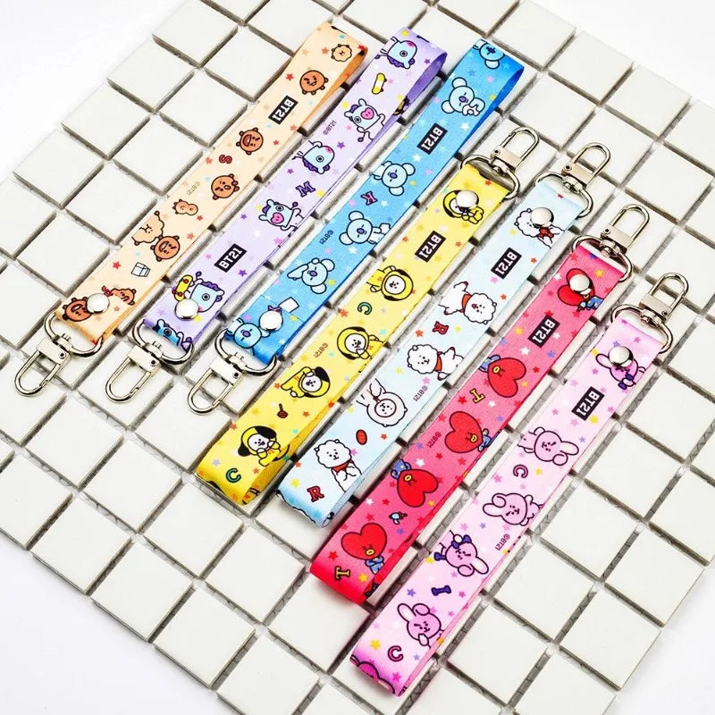 BT21 Koya Shooky Tata Cooky Mang phone lanyard creative high-quality anime cartoon print cute short anti-lost strap for couples