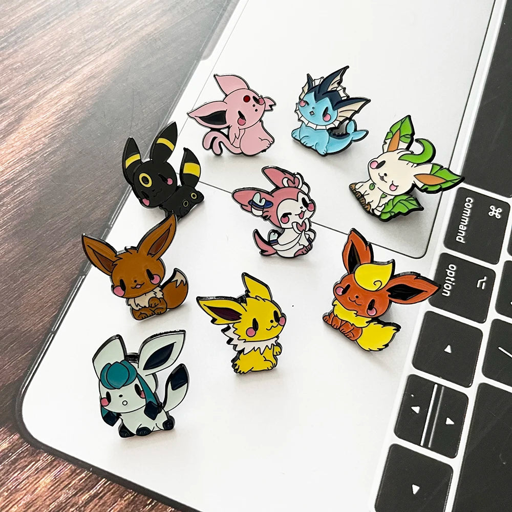 9 Pcs Anime Elf Brooch Set Eevee Enamel Pins Fashion Metal Badges Jewelry for Clothing And Backpack Accessory Gift for Fans