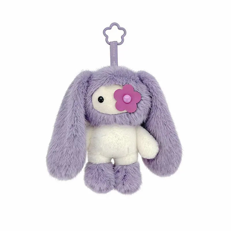 Cute Juju Rabbit Plush Keychain Flower Eye Bunny Kawaii Long Ears Bag Pendant Car Keyring Toy Gift for Girls