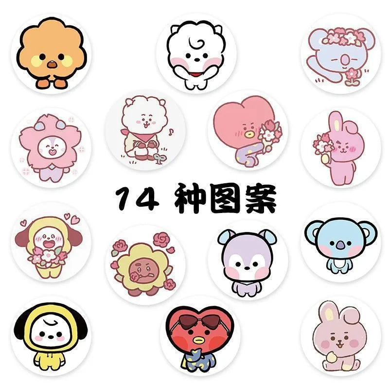 BT21 RJ Chimmy Tata Cooky 500pcs stickers high-quality cartoon anime prints creative DIY diary and doodle stickers for students