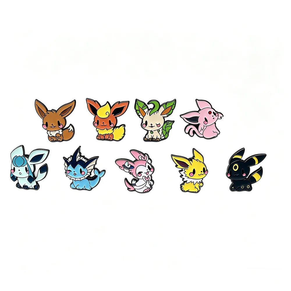 9 Pcs Anime Elf Brooch Set Eevee Enamel Pins Fashion Metal Badges Jewelry for Clothing And Backpack Accessory Gift for Fans