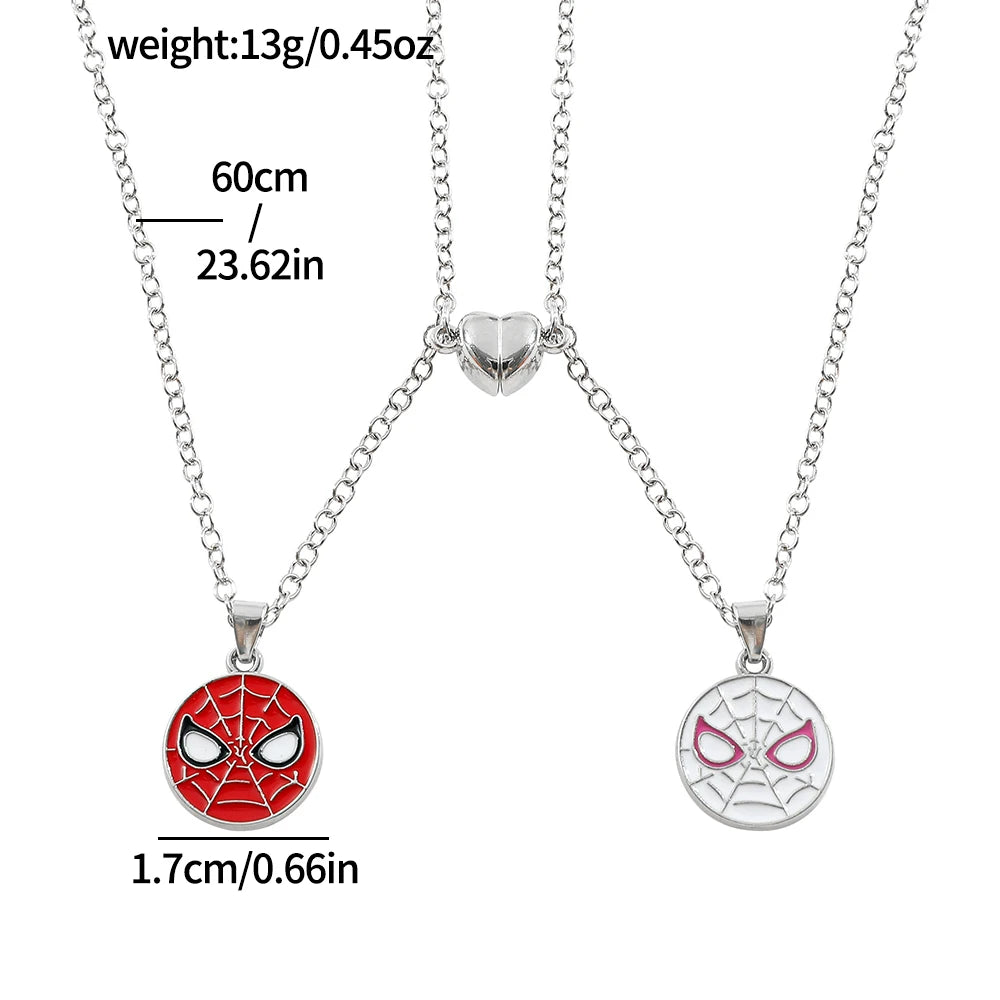 2pcs Superhero Spiderman Necklace Fashion Charm Avengers Pendant Gift for Couple Valentine's Day Jewelry