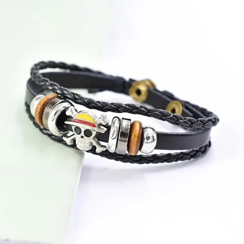 Anime One Piece Bracelet Luffy PU Bracelet Cosplay Accessories Straw Hat Pirate Jewelry Leather Bracelet Birthday Gifts