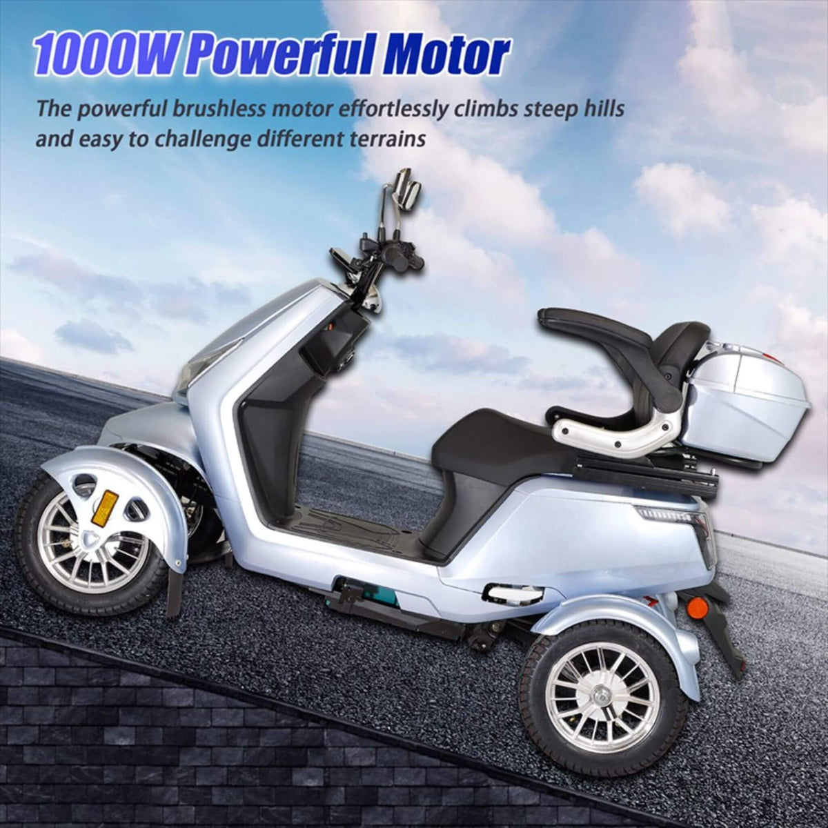 Zvg Heavy-Duty 1000W 60V/20AH Four Wheel All-Terrain Travel Mobility Scooter, 440LBS (SAK91645)